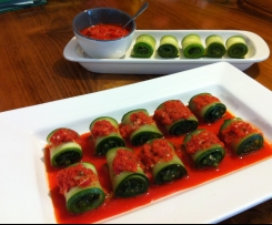 Zucchini Pesto Rolls with Pepper Dip