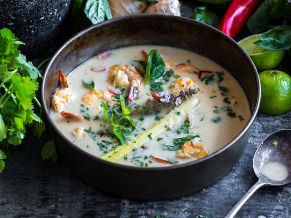 Sweet and sour prawn and coconut soup - Fouad Kassab
