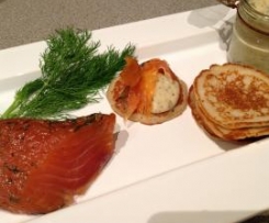 Blini with Gravalax and Dill Mayonnaise