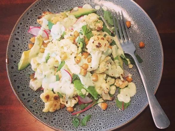 Dukkah Roasted Cauliflower Salad with Creamy Avocado Dressing