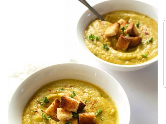 Vegan Smokey split pea and ham soup adapted from Catching Seeds