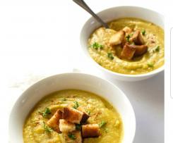 Vegan Smokey split pea and ham soup adapted from Catching Seeds