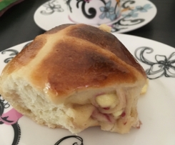 Raspberry and White Chocolate Hot Cross Buns