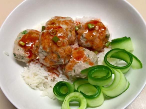 Asian Insipred Pork Balls with Spicy Sauce