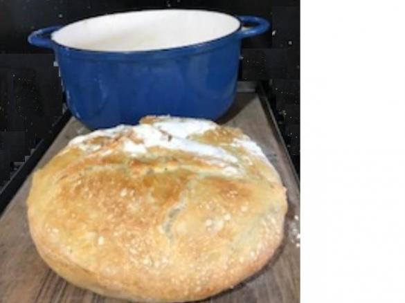 Dutch Oven Bread (crunchy crust)           *** WARNING - THIS BREAD NEEDS 12 HOURS OR OVERNIGHT TO RISE!!!