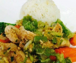 Fragrant Coconut Rice, lemongrass ginger chicken and asian greens 