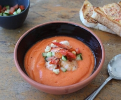 Tomato gazpacho, prawns, sundried tomato, chilli butter.