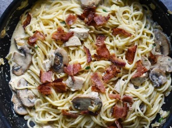 Chicken, Bacon, Mushroom Fettuccine Carbonara