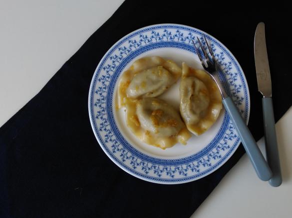Pierogi with saurkraut and mushroom filling