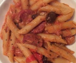 Salami capsicum and olive penne