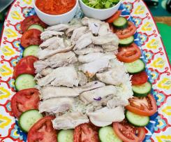 Hainanese Chicken rice with red and green sauce!