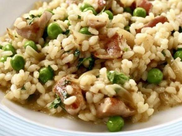 Zucchini, Pea and Bacon Risotto