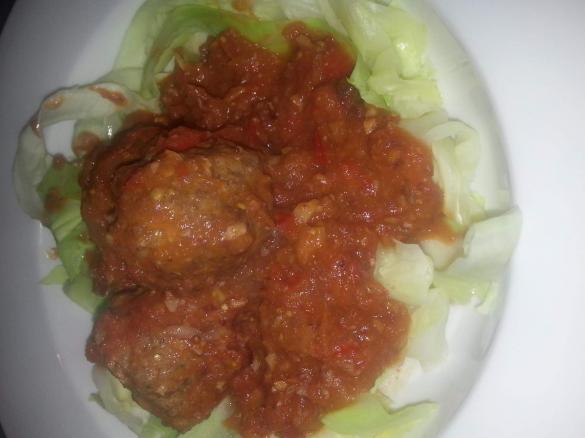 Chilli Meatballs in a hidden veg sauce on cabbage noodles