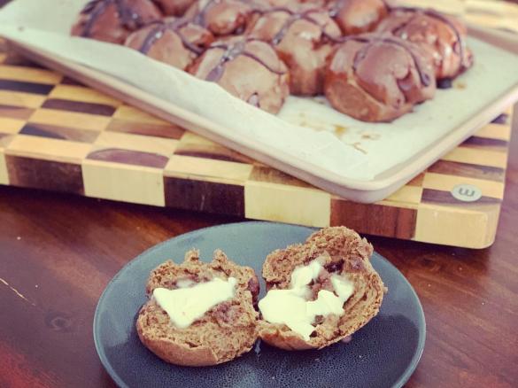 Mocha Choc Chip Hot Cross Buns (Vegan version)