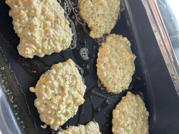 Bacon, Broccoli Cheesy Corn Fritters