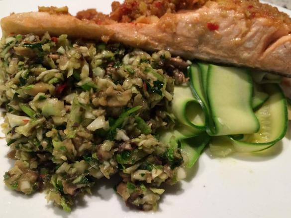 Steamed Salmon & Zuchinni with Herb, Cabbage & Mushroom Salad