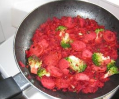 Balsamic Beetroot Brocolli & sausage entree