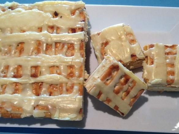 Salted caramel cheesecake slice with brown  butter icing. 