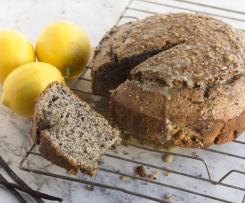 Poppy Seed Cake with Vanilla, Lemon Glaze