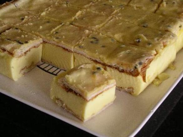Pr's Vanilla Slice with Passionfruit Icing