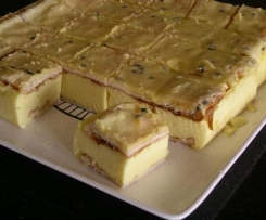 Pr's Vanilla Slice with Passionfruit Icing