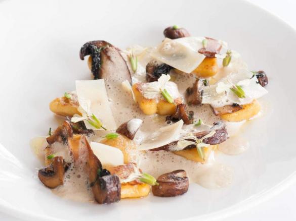 Potato gnocchi with sautéed mushrooms and porcini cream
