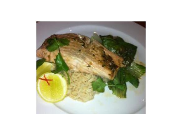Ginger and Soy Glazed Salmon with Bok Choy and Coconut Rice