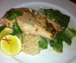 Ginger and Soy Glazed Salmon with Bok Choy and Coconut Rice