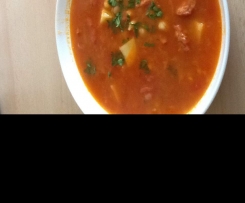 Tomato,chorizo and chickpea soup