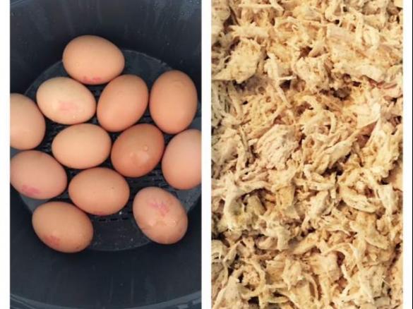 Boiled eggs and perfect shredded chicken