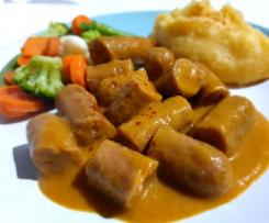All in One Curried Sausages, Mash & Vegies with VEGAN option