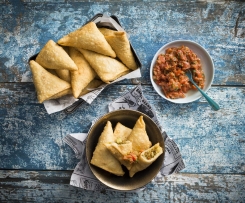 Samosa with fresh tomato chutney
