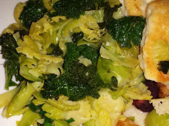 Silverbeet, kale and brussel sprout stirfry