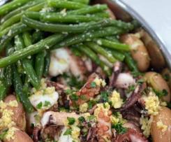 Steamed Octopus with punched potatoes and green beans