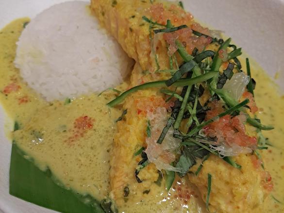 Coconut Lime Salmon steamed in Banana Leaves