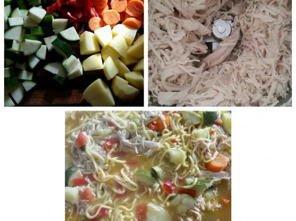 Shredded chicken and vegetable soup