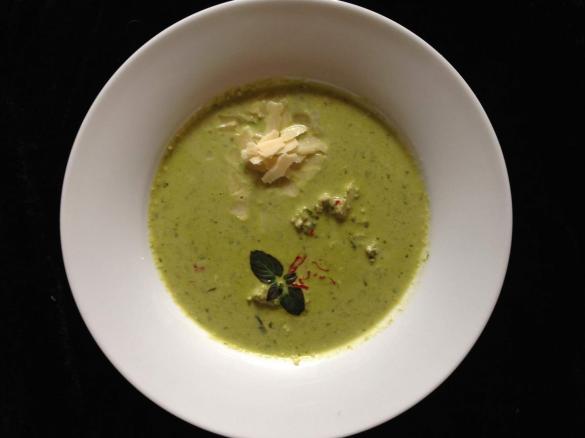 Basil & Chilli Chicken Soup with Parmesan crumble