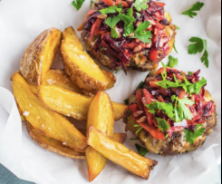 Naked Beef Burgers with Beetroot and Carrot Salad and Chunky Chips