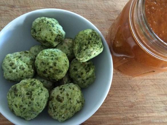 Chicken and Kale Meatballs with Tomato Sauce