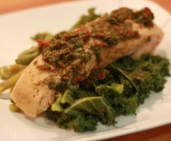 Steamed Salmon with Mint, Garlic, Basil and lemon
