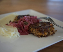 Lentil Patties, Horseradish Mash & Caramelised onions