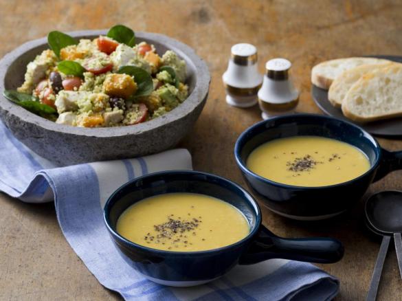 Italian chicken and couscous salad with chickpea soup