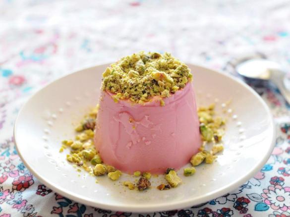 Pink Moscato Panna Cotta with Pistachios