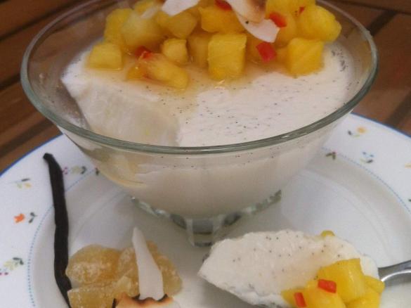 Coconut Pana Cotta with Pineapple Salsa (from the BBC Good Food magazine)