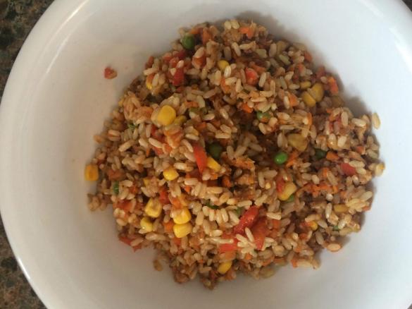 Healthy brown asian fried tuna rice 