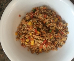 Healthy brown asian fried tuna rice 