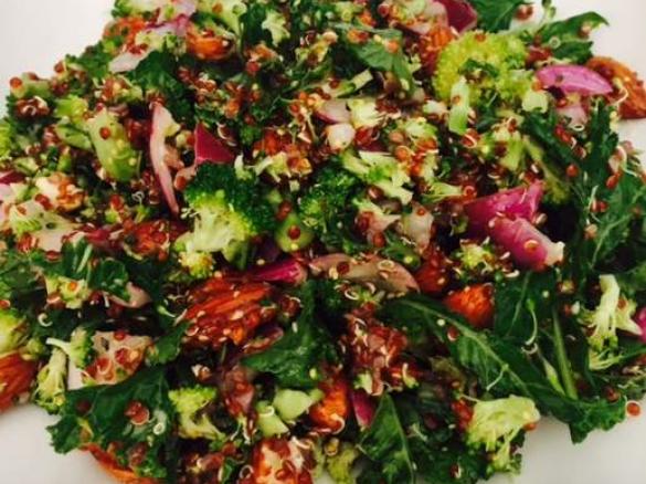 Quinoa, Broccoli, Kale & Almond Salad with Seeded Mustard Dressing