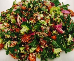 Quinoa, Broccoli, Kale & Almond Salad with Seeded Mustard Dressing