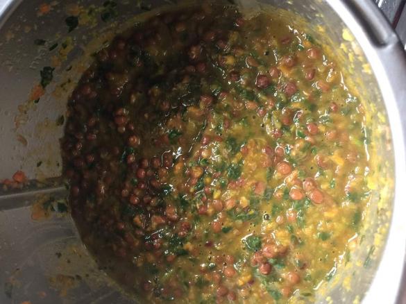 Jamie Oliver spiced chicken with bacon and spinach lentils