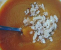Sweet Potato and Pear Soup with Roasted Macadamia Mix